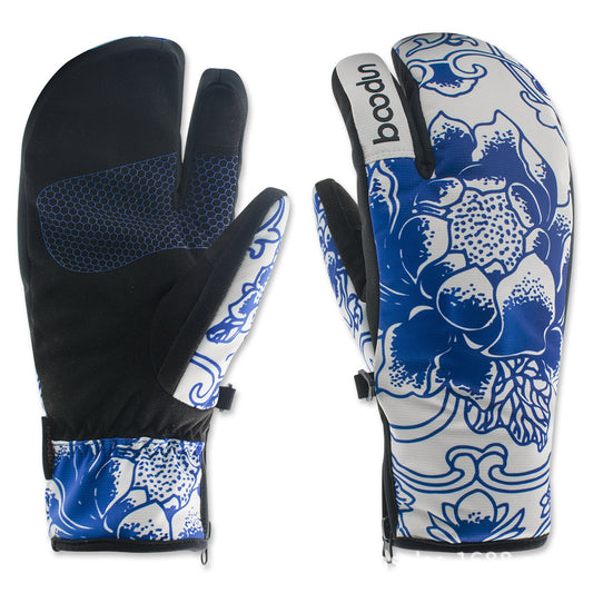 Flag Village Ski gloves outdoor three-finger warm gloves