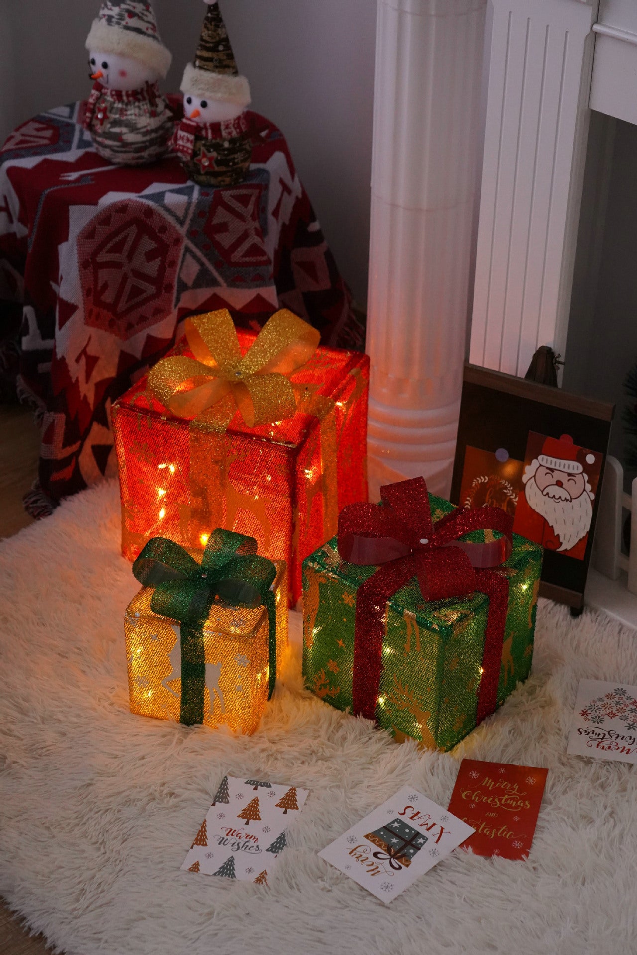 Flag Village Remote Control Christmas Gift Box Lights Christmas Three-piece Decoration