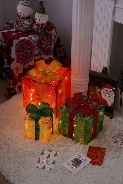 Flag Village Remote Control Christmas Gift Box Lights Christmas Three-piece Decoration