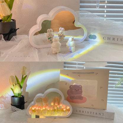 Flag Village Tulip Night Lamp DIY Material Cloud Tulips Night Lamp Decorative Mirrors Photo Frame LED Table Lights Korean Creative Desk Bedroom Handmade Birthday Gifts