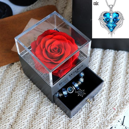 Flag Village Valentines Day Gift Women Rose Jewelry Box Dried Flower Real Flowers Eternal Roses In Box