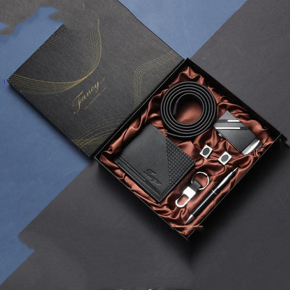 Flag Village Practical Men's Tiandigai Gift Set Belt Wallet Keychain Pen 4-Piece Gift Box