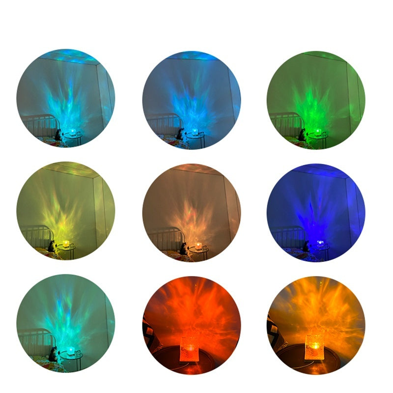 Flag Village LED Water Ripple Ambient Night Light USB Rotating Projection Crystal Table Lamp RGB Dimmable Home Decoration 16 Color Gifts