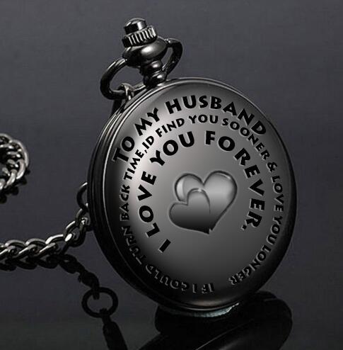 Flag Village retro black fashion silver smooth steampunk quartz pocket watch stainless steel chain necklace 30 cm for men for women with gift box