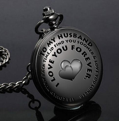 Flag Village retro black fashion silver smooth steampunk quartz pocket watch stainless steel chain necklace 30 cm for men for women with gift box