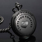 Flag Village retro black fashion silver smooth steampunk quartz pocket watch stainless steel chain necklace 30 cm for men for women with gift box