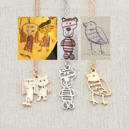 Flag Village Custom Kids Drawing Painting Necklace Stainless Stee Personalized Children Artwork Pendant For Kids Mom Family Jewelry Gifts