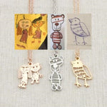 Flag Village Custom Kids Drawing Painting Necklace Stainless Stee Personalized Children Artwork Pendant For Kids Mom Family Jewelry Gifts