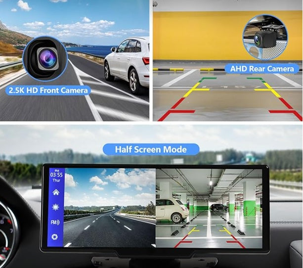 Flag Village Auto Tools Portable Wireless Carplay With 2.5K Camera, 1080P Back Cam 9.3inches Ultra HD Android Auto Car Play Screen For Car DVR Loop Recording, Bluetooth GPS Navigation Touch Drive Screen With FM Radio System