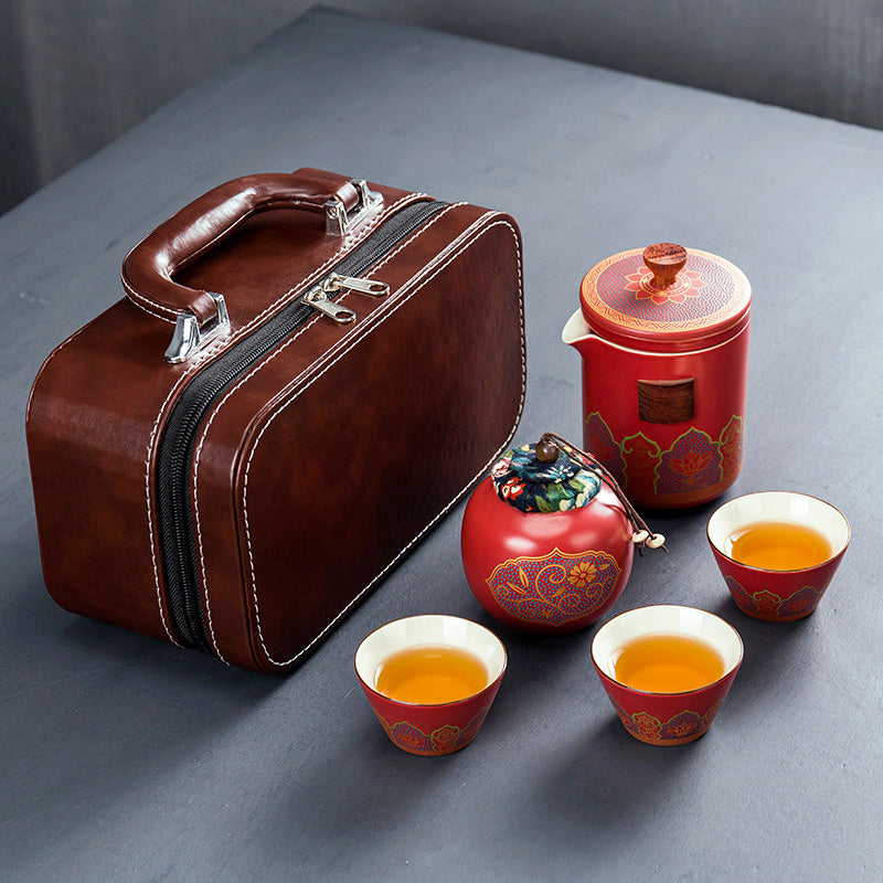 Flag Village Ceramic Portable Travel Tea Set Gift Box