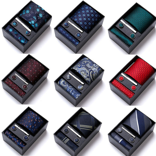 Flag Village Men's Business Formal Tie Six-piece Set Gift Box