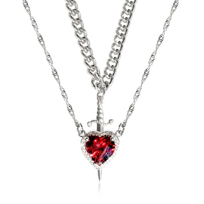Flag Village New Heart And Sword Necklace Set Gold Color Stainless Steel Crystal Couple Necklaces For Women Men Boyfriend Girlfriend Gifts