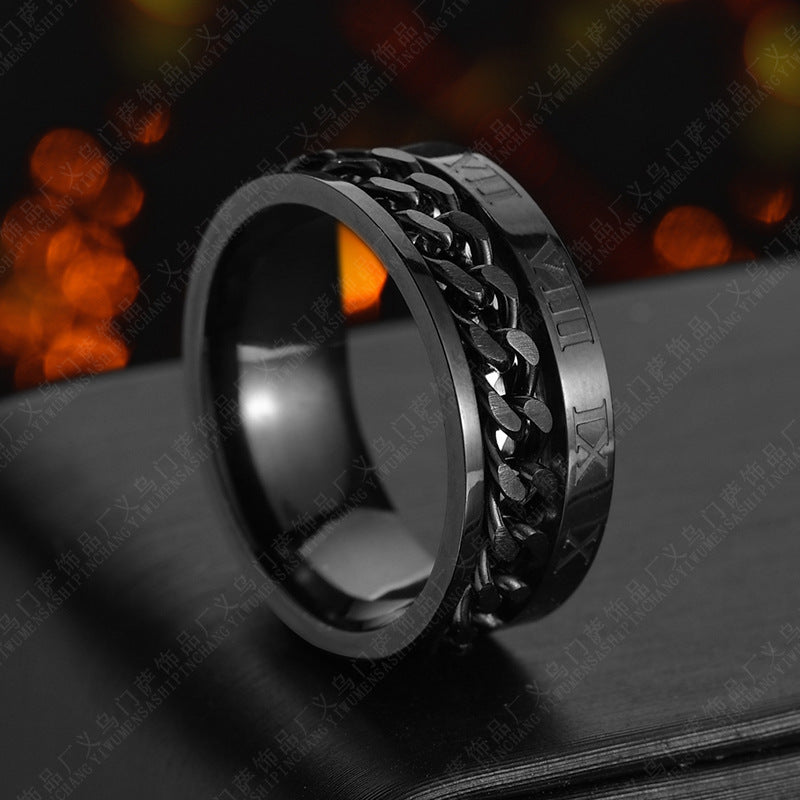 Flag Village Roman Letter Rotatable Chain Rings Men Digital Titanium Steel RingFor Couple High Quality Multifunctional Bottle Opener Ring Spinner Jewelry Punk Gifts