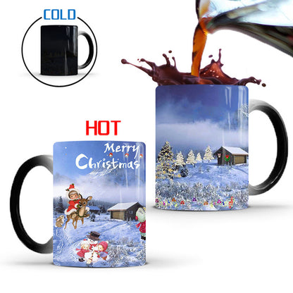 Flag Village Merry Christmas Magic Mug Temperature Color Changing Mugs Heat Sensitive Cup Coffee Tea Milk Mug Novelty Gifts for Kids