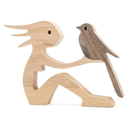 Flag Village DIY Figurine Wood Dog Ornament Sculpture Home Decoration A Man A Dog Wood Sculpture Christmas Gifts Model Decor