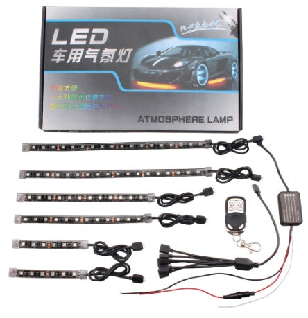 Flag Village Auto Tools Automobile and motorcycle modified universal one for six LED remote control lights RGB atmosphere lights decorative lights atmosphere lights car decoration