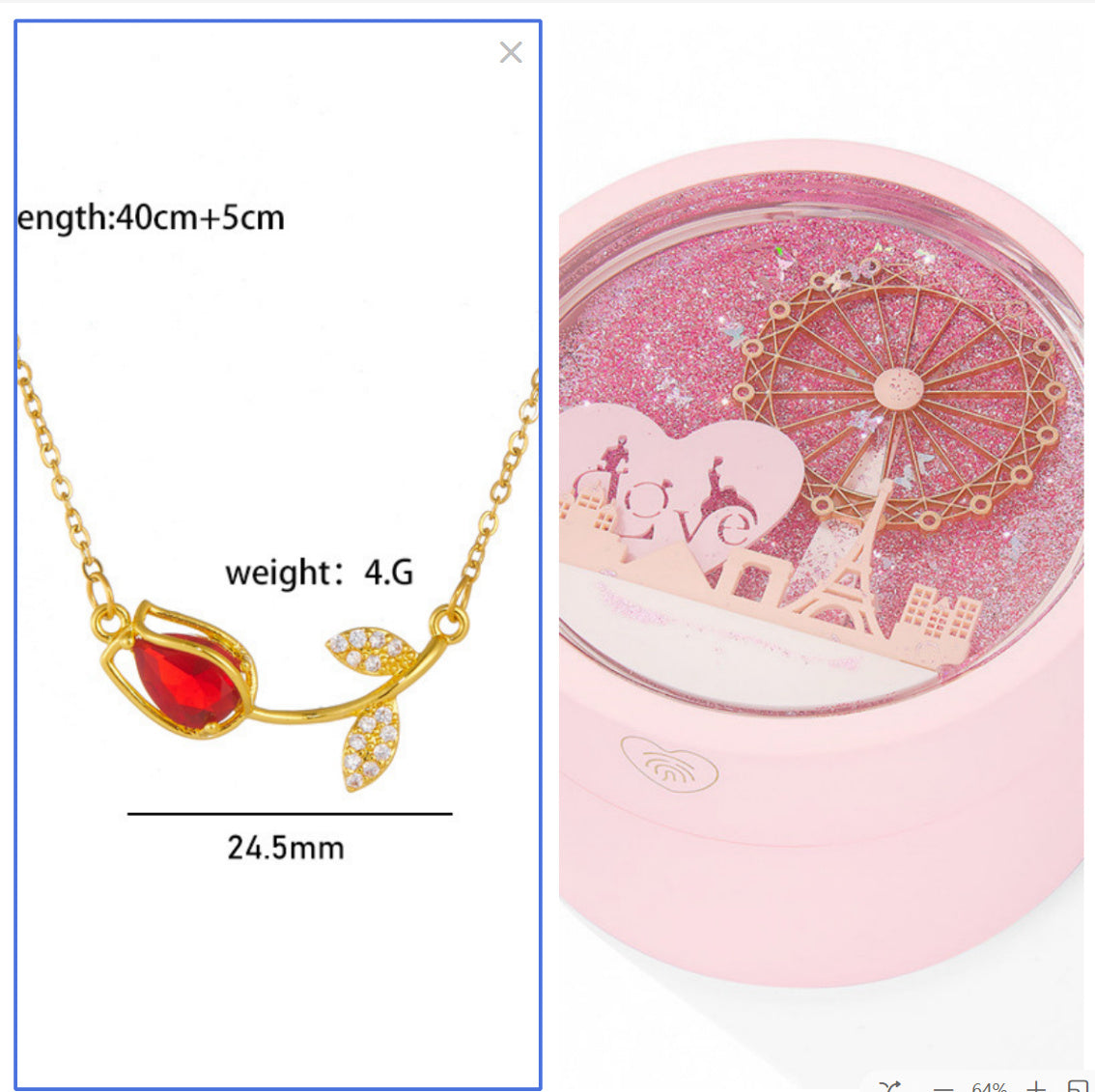 Flag Village Ferris Wheel Induction Lamp Light Luxury Ring Set Chain Jewelry Box
