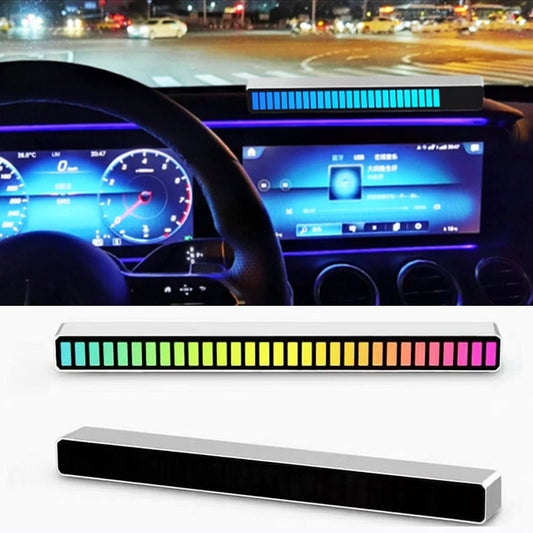 Flag Village Auto Tools New Car Sound Control Light RGB Voice-Activated Music Rhythm Ambient Light With 32 LED 18 Colors Car Home Decoration Lamp