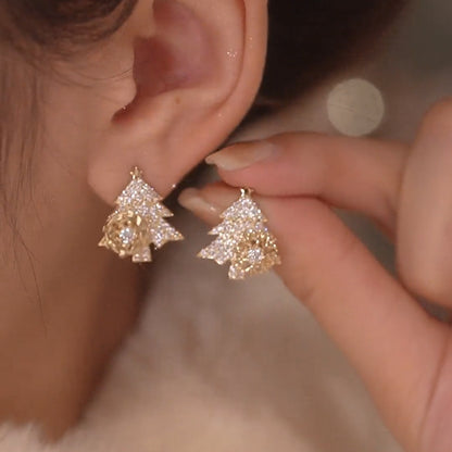 Flag Village Rotatable Christmas Tree Earrings Shiny Rhinestone Snowflake Stud Earring New Year Xmas Festival Ear Jewelry Gifts Autumn And Winter