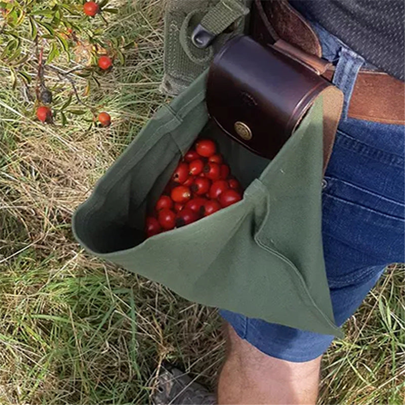 Flag Village Leather Foraging Bag Mushroom Foraging Bag Canvas Foraging Pouch Collapsible For Hiking Camping Hunting Foraging Bag