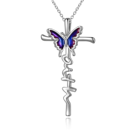 Flag Village Sterling Silver Butterfly Cross Necklace Jewlery Gifts for Women