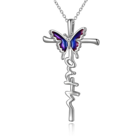 Flag Village Sterling Silver Butterfly Cross Necklace Jewlery Gifts for Women