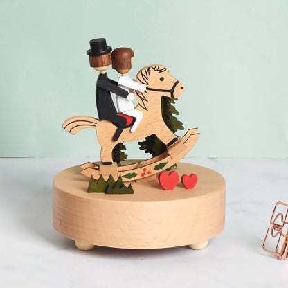 Flag Village Wooden building model music box birthday gift