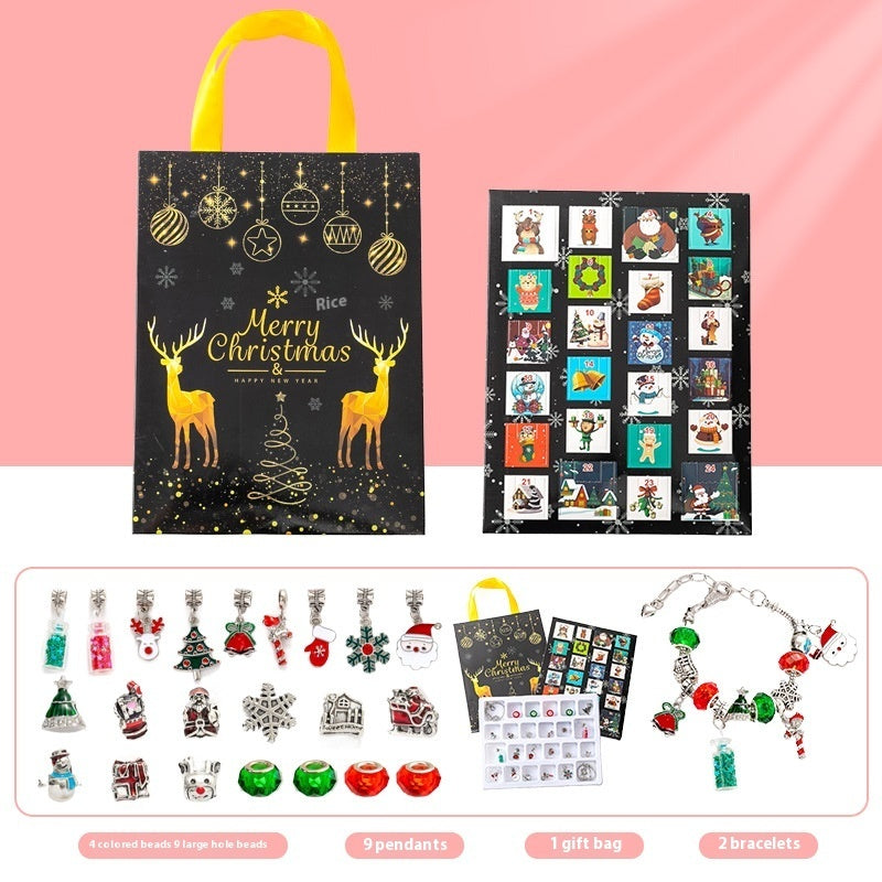 Flag Village DIY Creative Kids Bracelet Ornament 24 Grid Calendar Christmas Surprise Blind Box Silver Set