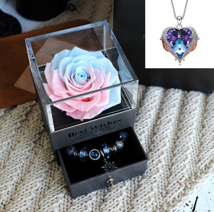 Flag Village Valentines Day Gift Women Rose Jewelry Box Dried Flower Real Flowers Eternal Roses In Box