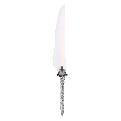 Flag Village European Retro Quill Alloy Feather Writing with Pen Nibs&Gift Box Set With Ink Bottle White