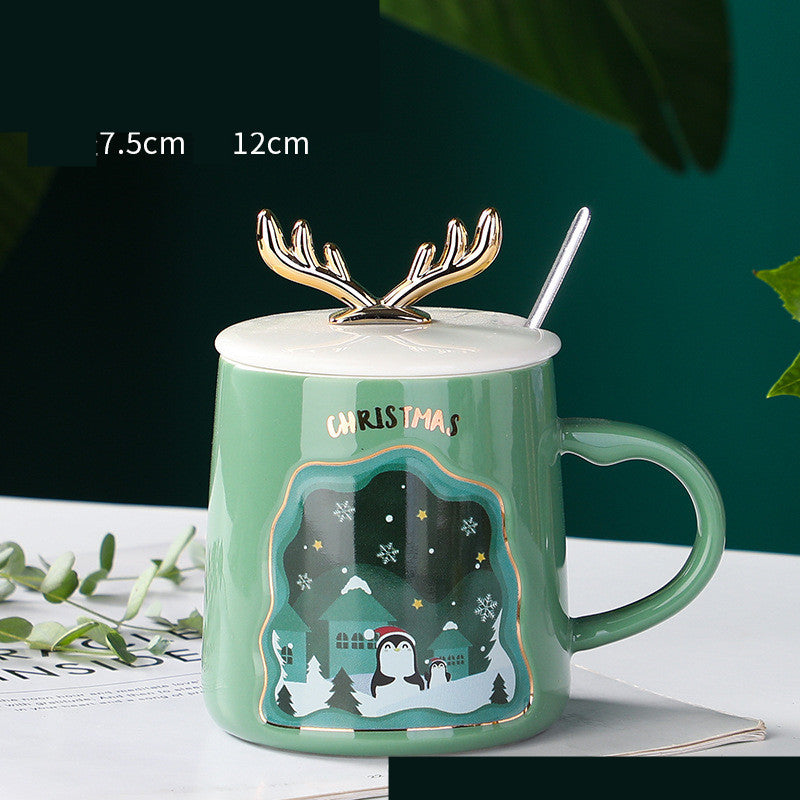 Flag Village Drinkware Christmas Mugs Coffee Cups Ceramic Merry Christmas Cups With Spoon Christmas Gifts For Coffee Cup Mug Handgrip Cup
