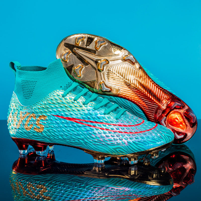 Flag Village Men's Outdoor Training Gold-plated Bottom High-top Soccer Shoes