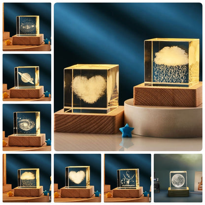 Flag Village 3D Transparent Crystal Cube Desktop Decoration Small Night Lamp Bedroom Home Decor For Kids Party Children Birthday Gifts
