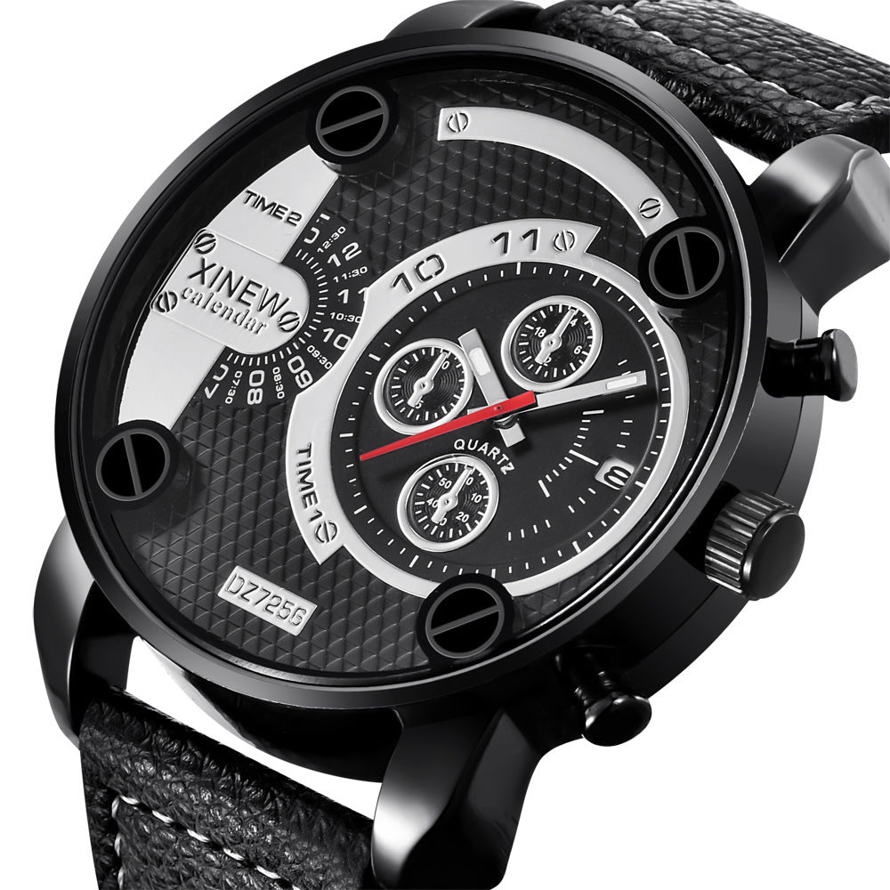 Flag Village Mens Big   Watches Fashion Leather Date Gifts Wristwatch