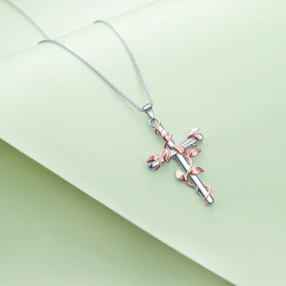 Flag Village Sterling Silver Rose Flower Cross Pendant Necklace Jewelry Gifts