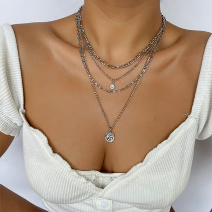 Flag Village Chunky Gold Necklace Chunky Charm Necklace For Women Layered Gold Necklace For Women Silver Coin Necklace Jewelry Gifts For Women