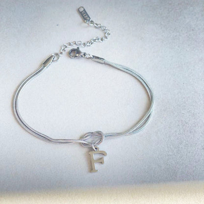 Flag Village New Letter A-Z Love Knot Bracelets For Women Couple Gold Color Dainty Snake Chain Charm Bracelet Stainless Steel Jewelry Gift Valentine's Day Gifts