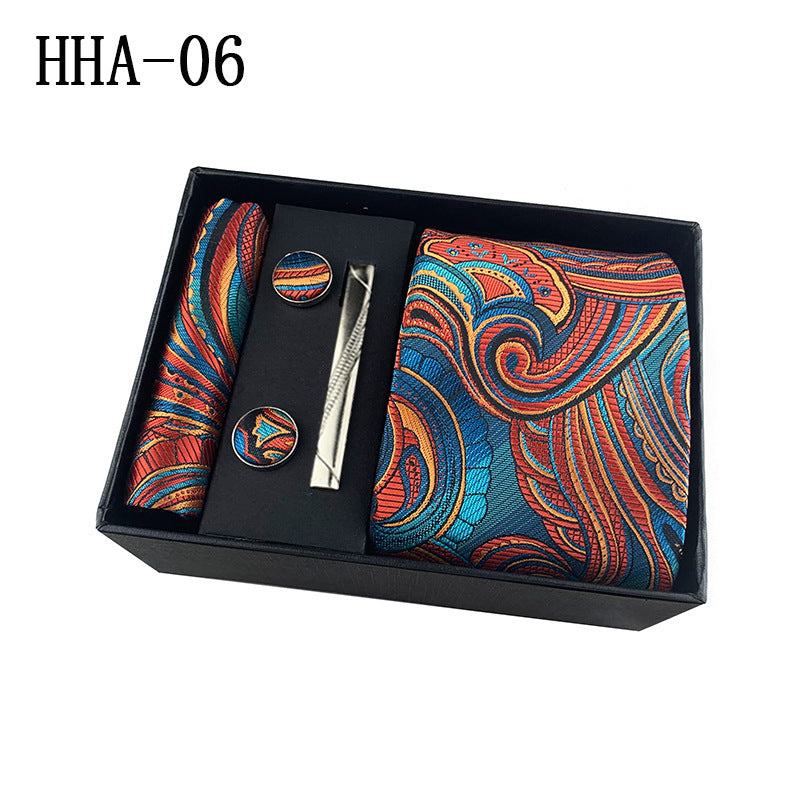 Flag Village Paisley Men's Tie Square Cuff Tie Clip Gift Set Business Casual Tie Black Gift Box