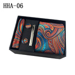 Flag Village Paisley Men's Tie Square Cuff Tie Clip Gift Set Business Casual Tie Black Gift Box