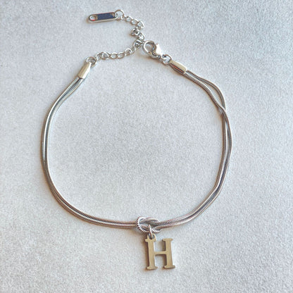 Flag Village New Letter A-Z Love Knot Bracelets For Women Couple Gold Color Dainty Snake Chain Charm Bracelet Stainless Steel Jewelry Gift Valentine's Day Gifts
