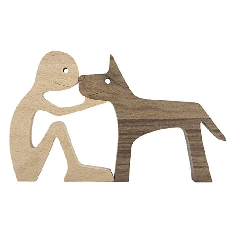 Flag Village DIY Figurine Wood Dog Ornament Sculpture Home Decoration A Man A Dog Wood Sculpture Christmas Gifts Model Decor