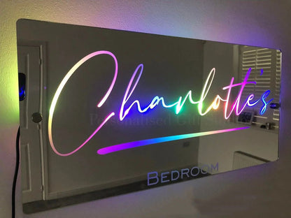 Flag Village Personalized Name Mirror Light For Bedroom LED Light Up Mirror For Wall Custom Photo Christmas Valentine's Day Wedding Gifts