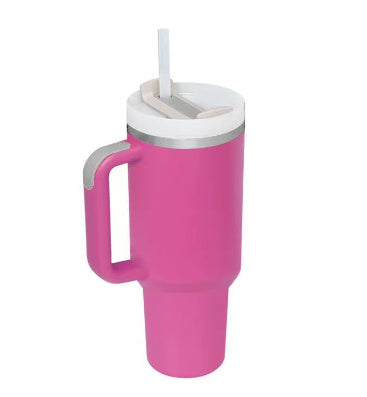Flag Village 40 Oz Tumbler With Handle Straw Insulated, Stainless Steel Spill Proof Vacuum Coffee Cup Tumbler With Lid Tapered Mug Gifts For Valentine Lover Suitable For Car Gym Office Travel