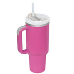 Flag Village 40 Oz Tumbler With Handle Straw Insulated, Stainless Steel Spill Proof Vacuum Coffee Cup Tumbler With Lid Tapered Mug Gifts For Valentine Lover Suitable For Car Gym Office Travel