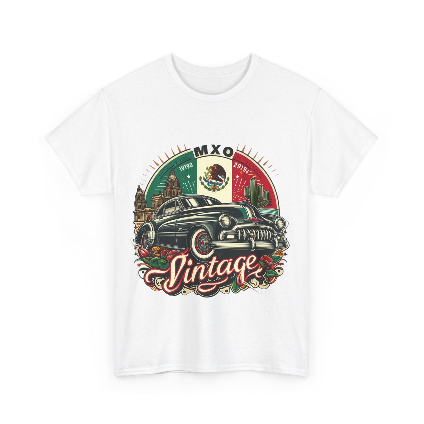 Flag Village Mexico Vintage Car Flag T-SHIRT Heavy Cotton Tee MEX0001