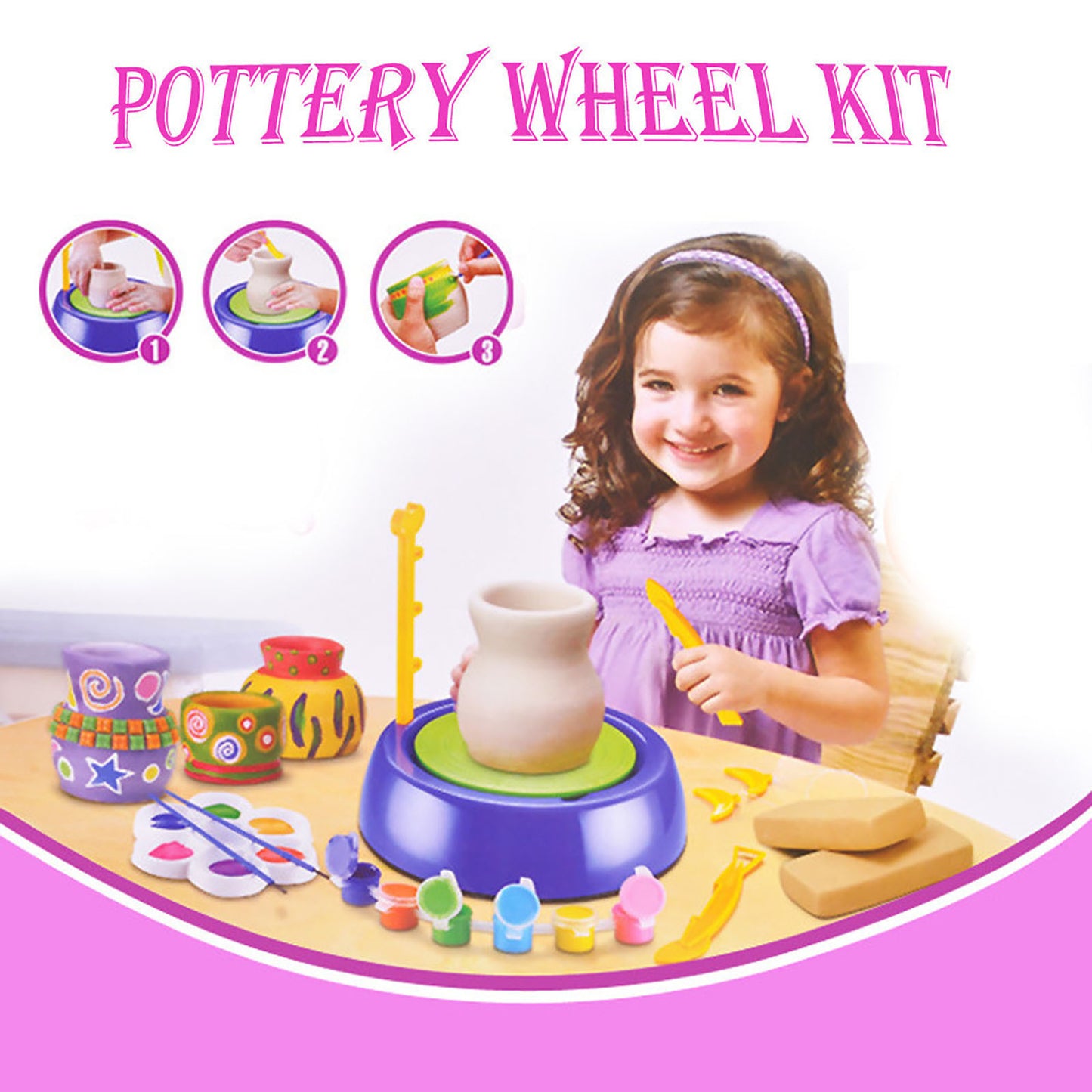Flag Village Bginners Pottery Wheel Kit Craft Toys For Kids With Paints And Tools Diy Toy Clay Pots Making Pottery Wheel Set For Kids Gifts