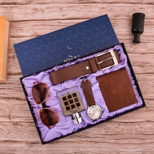 Flag Village Men's Watch Sunglasses Wallet Perfume Belt Set Gift Box