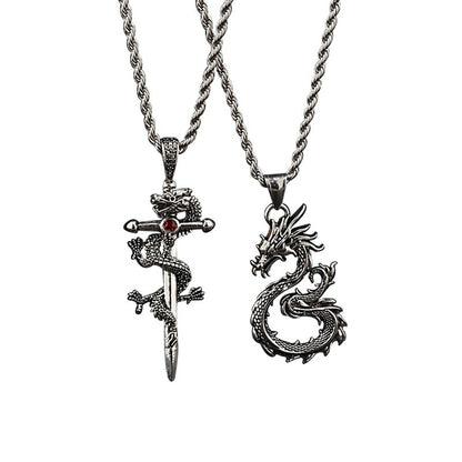 Flag Village Fashion Jewelry Dragon Sword Pendant Necklace Paved Black Color Jewelry For Men Boy Christmas Gifts