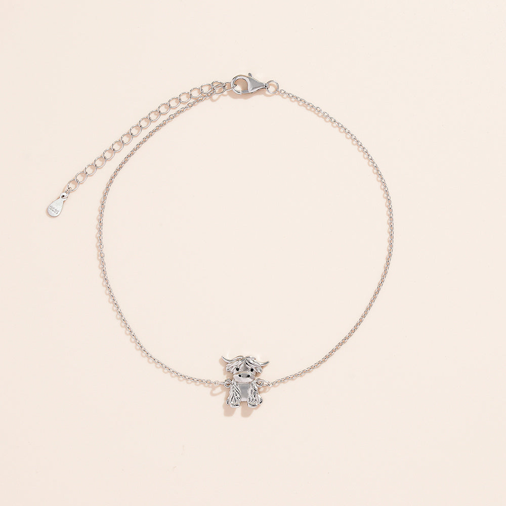 Flag Village 925 Sterling Silver Highland Cow Anklet Braclet Animal Jewelry Gifts