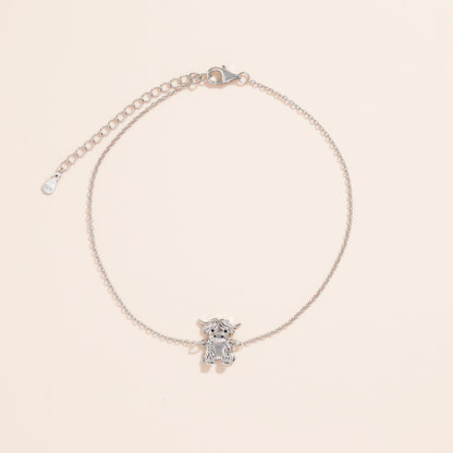 Flag Village 925 Sterling Silver Highland Cow Anklet Braclet Animal Jewelry Gifts